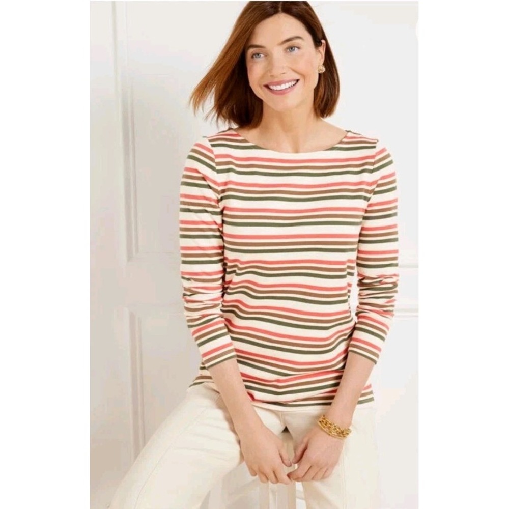 NWT Talbots Cotton Long Sleeve Authentic Tee Stripe Plus Size 3X Preppy Casual